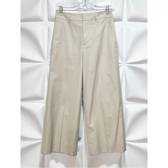 Vince Sz 2 Beige Wide Leg Capri Cropped Khaki Chino Pants Trousers - Picture 3 of 7